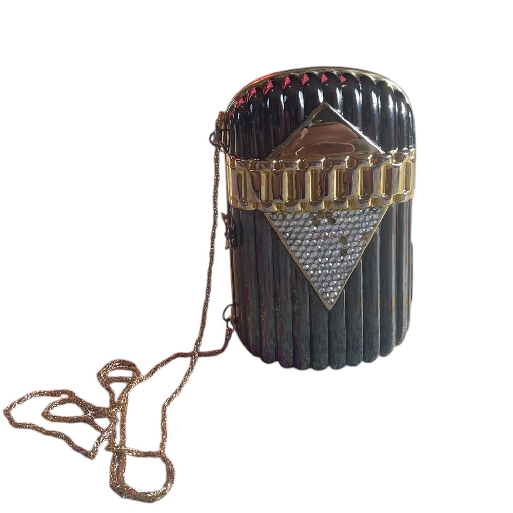 Vintage Sasha Gold/Brown 2-Tone Embellished Hard Clutch Chain Strap
